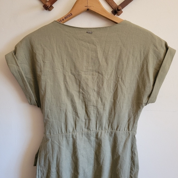 NWT Pepe Jeans Wrap Mini Dress Green Lined Linen Viscos Extra Small XS - Picture 7 of 11